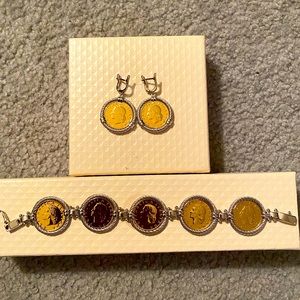 Lira coin earrings and matching braclet